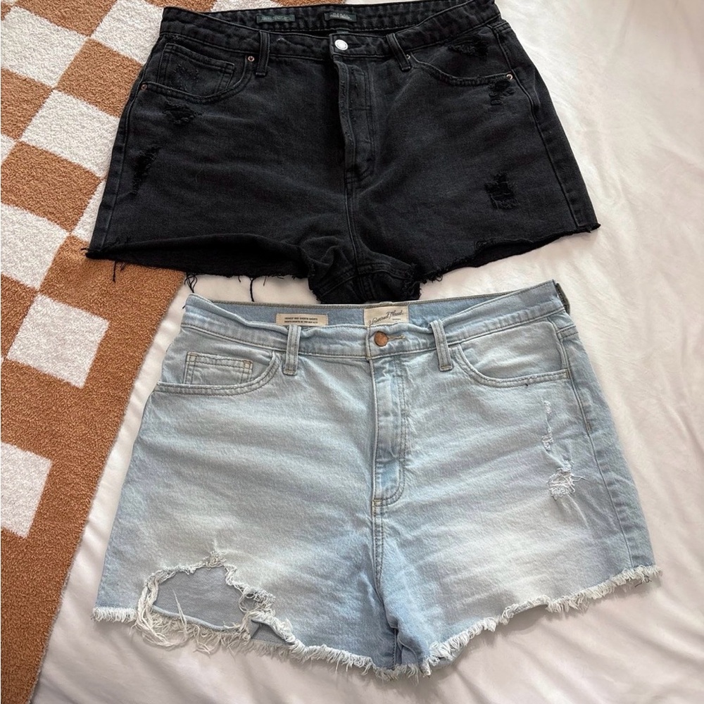 Universal Thread High-Waist Distressed Denim Shorts in Black & Light Blue